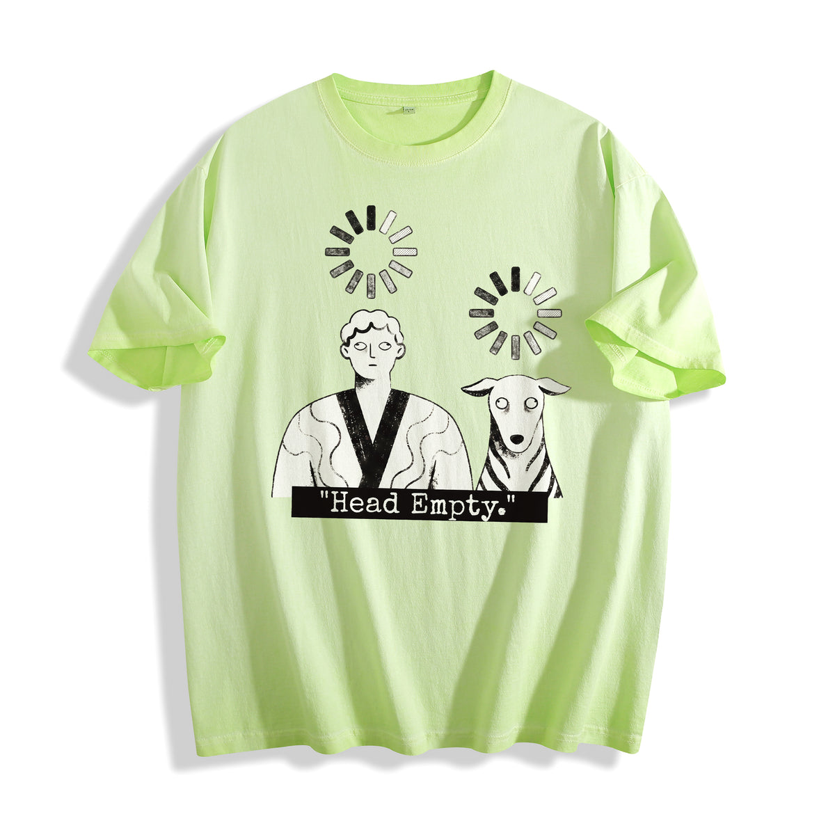A flat lay of an acid lime head empty buffering icon graphic tee, combining a vibrant neon colorway with an objective loading screen design.