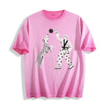 A flat lay of an aura pink playing fetch ironic graphic tee, featuring the dry humor boy and dog print for the Gen Z soul.