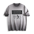 A flat lay of an ombre grey screaming internally ironic graphic tee, featuring the relatable text graphic for a sarcastic Gen Z streetwear look.